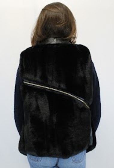 Veste simili cuir fausse fourrures fermeture éclair sans manches - Cinelle  Paris, mode femme tendance