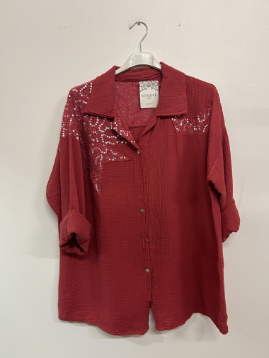 Wholesaler Sun Love - Shirt with sequins in cotton gauze