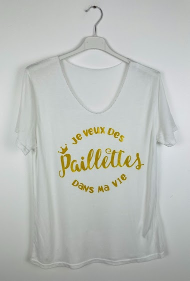 Wholesaler Sun Love - Printed T-shirt JE VEUX DES PAILLETTES DANS MA VIE