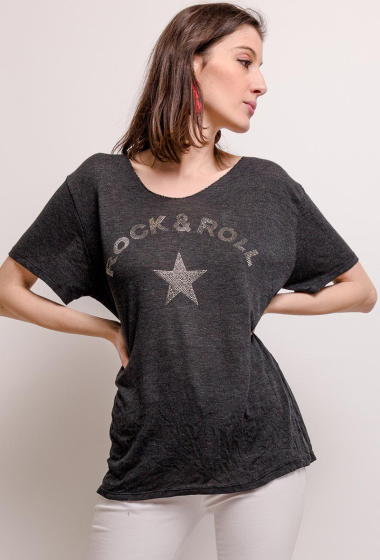 Wholesaler Sun Love - T-shirt with ROCK&ROLL print in strass