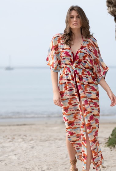 Grossiste Sunny Studio - Kimono imprimé en voile de coton
