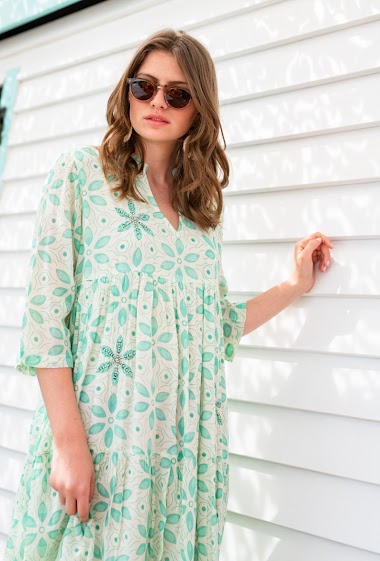 Wholesaler Sunny Studio - Printed dress in cotton voile