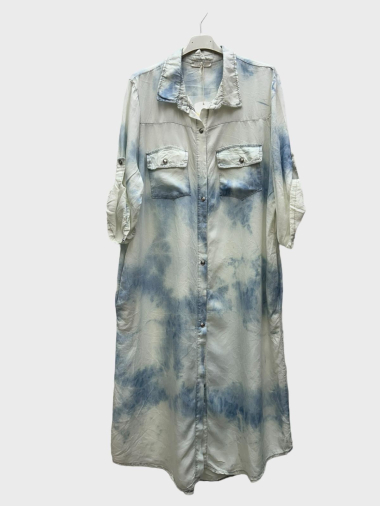Grossiste Superbelle - Chemise robe couleur tache avec deux poche devant fonctionnelles
