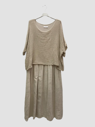 Großhändler Superbelle - Gefüttertes Kleid mit kurzärmeligem Baumwoll-Mesh-Oberteil