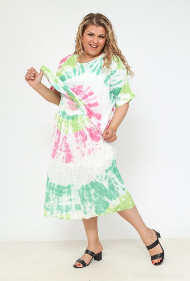 Wholesaler Superbelle - Lined print dress with short-sleeved cotton mesh top