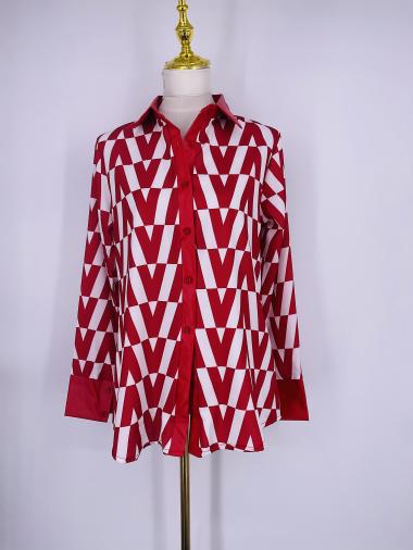 Wholesaler Sweet Miss - Printed shirt with faux leather sleeve and collar
