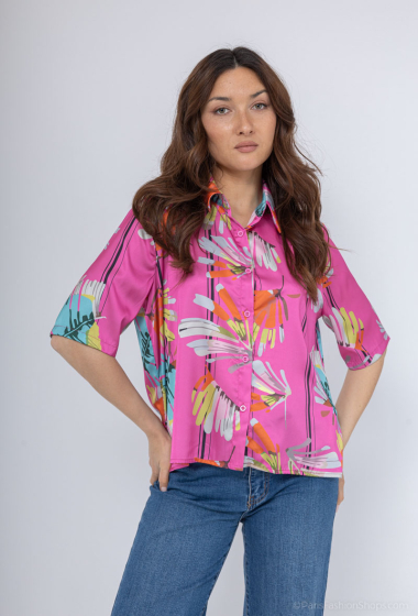 Wholesaler Sweet Miss - Satin feather print shirt