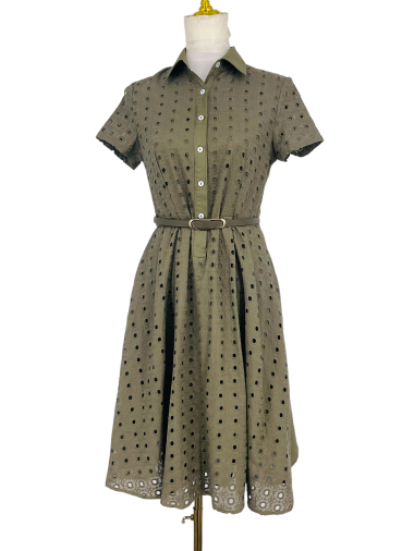Wholesaler Sweet Miss - Cotton and linen lace dress with belt and lining