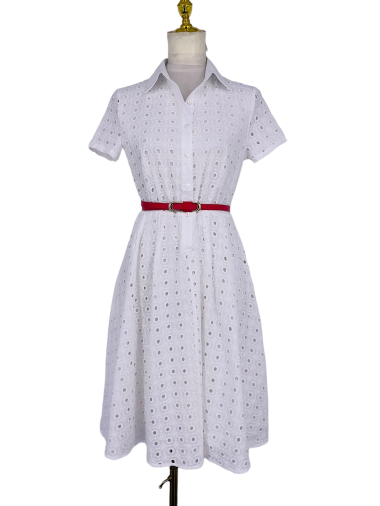 Wholesaler Sweet Miss - Cotton and linen lace dress with belt and lining