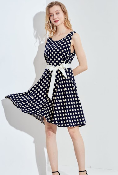 Wholesaler Sweet Miss - Polka dot dress with belt and lace