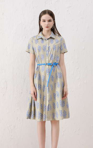 Wholesaler Sweet Miss - Floral printed cotton shirt dress with belt