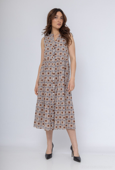Wholesaler Sweet Miss - Geometric Print V-Neck Cotton Shirt Dress