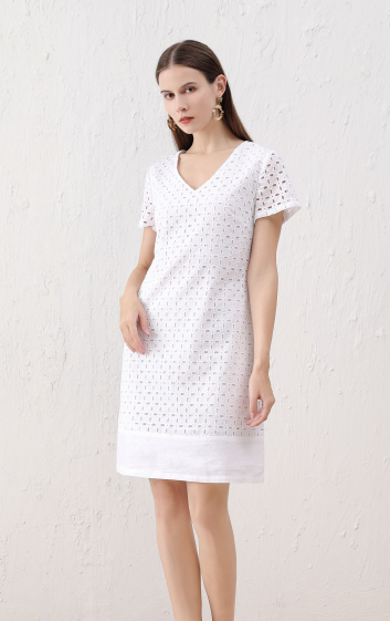Wholesaler Sweet Miss - V-neck and lace cotton dress with lining