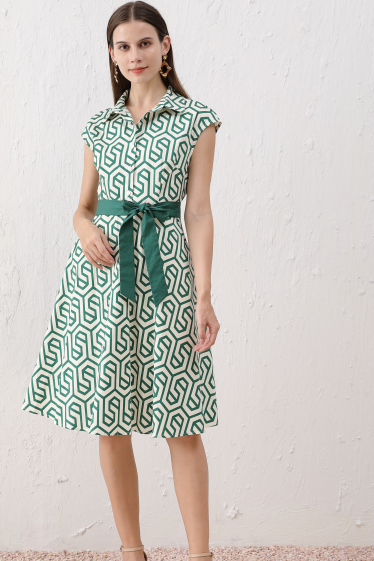Wholesaler Sweet Miss - Geometric cotton dress with belt