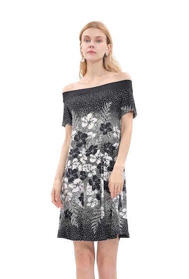 Wholesaler Sweet Miss - Printed off-the-shoulder dress