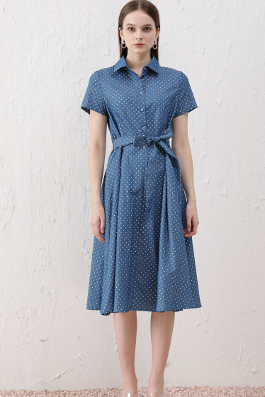 Wholesaler Sweet Miss - Cotton polka dot print dress with belt