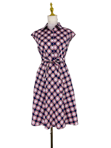 Großhändler Sweet Miss - Kleid aus Baumwolle mit kreisförmigem Print und Gürtel