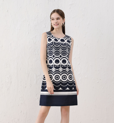 Wholesaler Sweet Miss - Cotton and linen circle print dress with lining