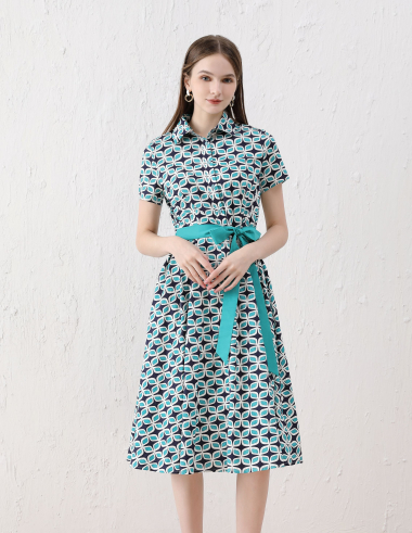 Wholesaler Sweet Miss - Cotton star print dress with belt