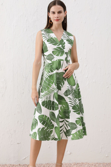 Wholesaler Sweet Miss - Cotton wrap foliage print dress