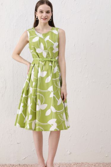 Wholesaler Sweet Miss - Cotton foliage print dress with belt