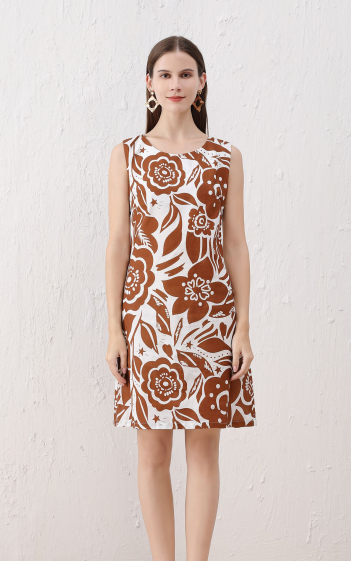 Wholesaler Sweet Miss - Floral printed dress in cotton and linen