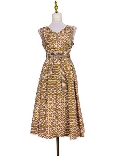 Wholesaler Sweet Miss - Geometric printed V-neck cotton dress with belt