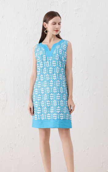 Wholesaler Sweet Miss - Cotton V-neck geometric print dress with lining