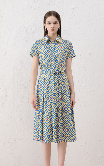 Wholesaler Sweet Miss - Geometric printed cotton dress with belt