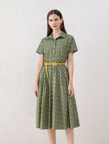 Wholesaler Sweet Miss - Geometric printed cotton dress with belt
