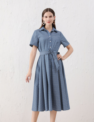 Wholesaler Sweet Miss - Diamond print cotton dress with belt