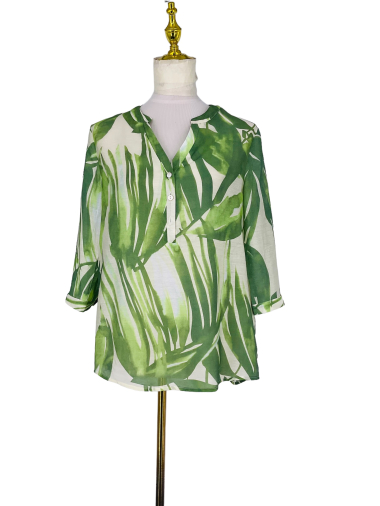 Großhändler Sweet Miss - T-Shirt aus Baumwolle mit V-Ausschnitt und Blätterprint