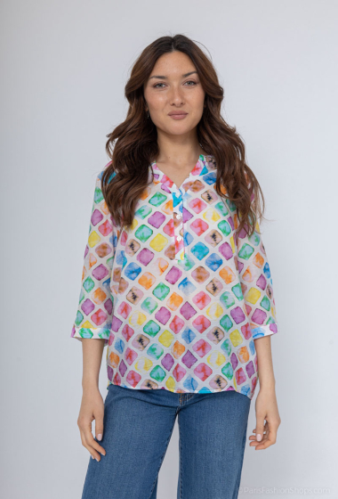 Wholesaler Sweet Miss - Geometric printed V-neck cotton T-shirt