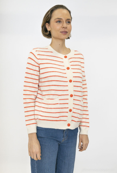 Wholesaler Tandem - Striped round-neck cardigan