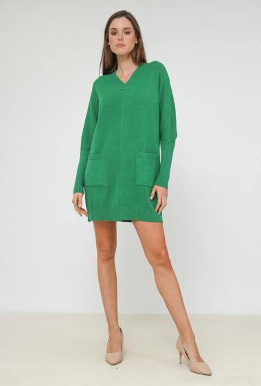 Wholesaler Tandem - V-neck short dress sweater with front pocket