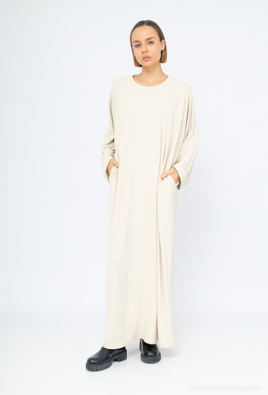 Wholesaler Tendance - round neck abaya wide rolled up sleeves with pocket