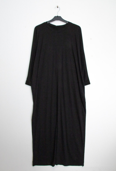 Großhändler Tendance - Abaya mit rundem Halsausschnitt, breiten, hochgekrempelten Ärmeln und Tasche