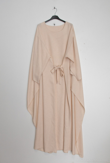Grossiste Tendance - abaya et cape integrée imitation lin ceinture