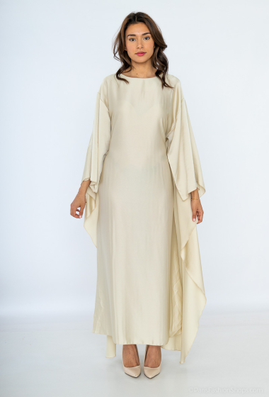 Grossiste Tendance - abaya et cape integrée, tissu satin ceinture
