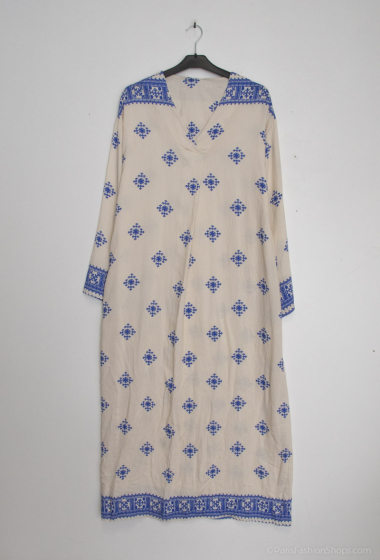 Wholesaler Tendance - short sleeve abaya v-neck pleat print base