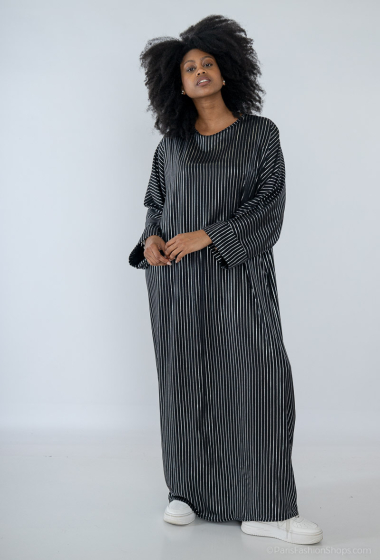 Wholesaler Tendance - abaya rolled up sleeve shiny silver stripe fabric