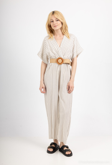 Wholesaler Tendance - striped jumpsuit with heart wrap and belt
