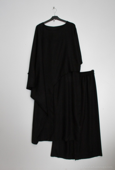 Grossiste Tendance - Ensemble abaya assymetrique et pantalon large
