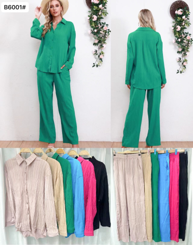 Wholesaler RAVIBELLE - Textured viscose shirt + pants set