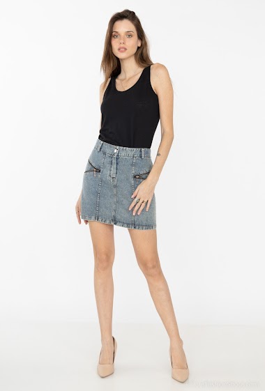 Wholesaler RAVIBELLE - Denim skirt with decorative zips