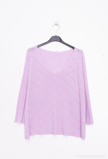 Wholesaler RAVIBELLE - Checked batwing-sleeved loose sweater | RAVI-3040