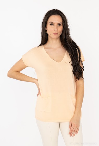 Wholesaler RAVIBELLE - Short-sleeved sweater with pockets | RAVI-3041
