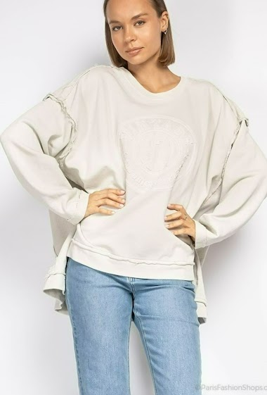 Wholesaler RAVIBELLE - Round neck sweatshirt sweater with 3D vintage writing