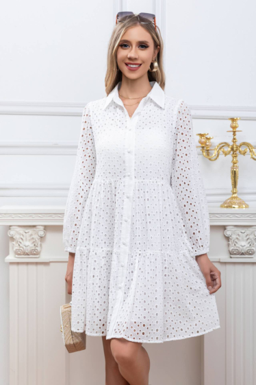 Wholesaler RAVIBELLE - Lined English embroidery shirt dress