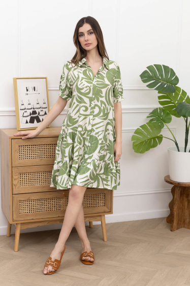 Wholesaler RAVIBELLE - Tiered cotton mid-length shirt dress with pockets